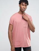 Asos Super Oversized T-shirt With Patches And Roll Sleeve In Pink - Pink