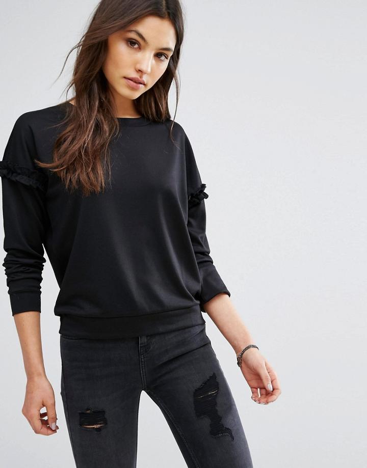 Jdy Ruffle Sleeve Sweatshirt - Black
