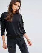 Jdy Ruffle Sleeve Sweatshirt - Black