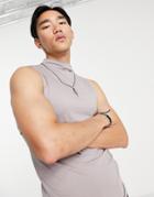 Asos Design Muscle Fit Tank Top With High Neck In Gray-grey
