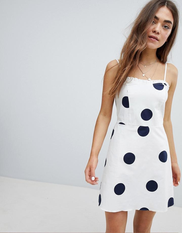 Nobody's Child Cami Dress With Ruffle Detail In Polka Dot - White