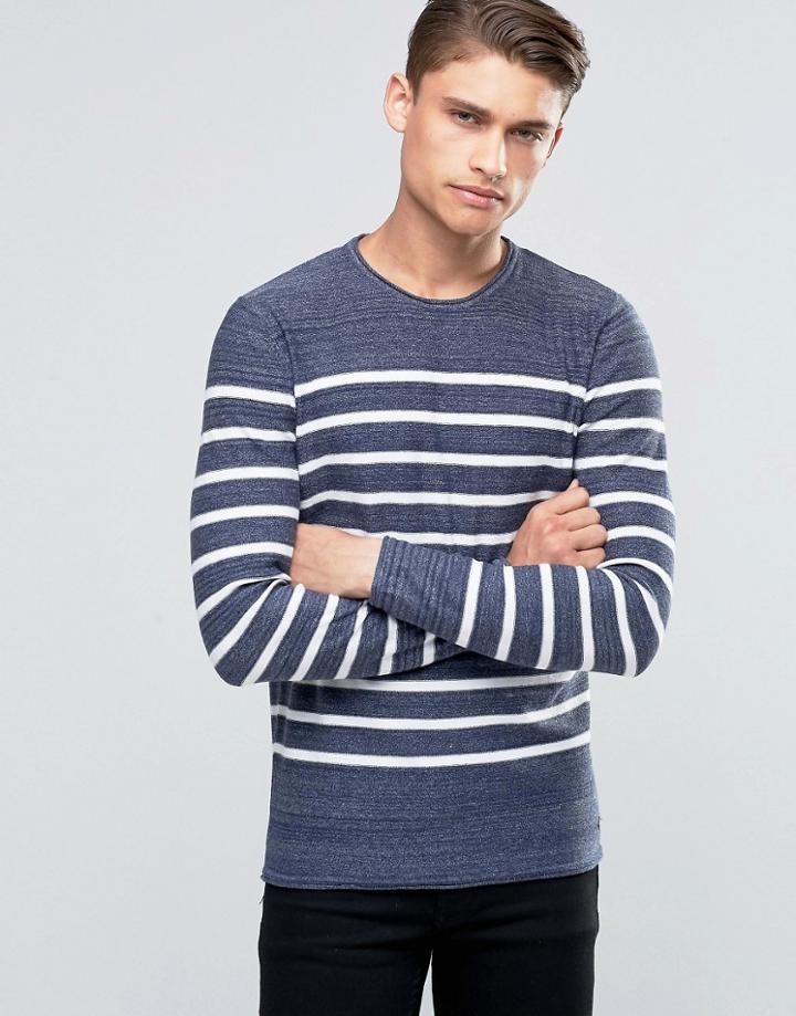 Esprit Crew Neck Breton Jumper With Raw Hem - Blue