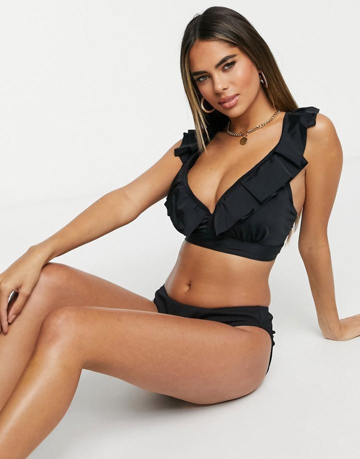 Pour Moi Fuller Bust Space Frill Bikini Top In Black