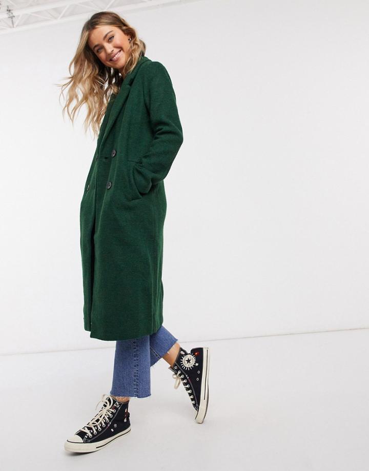 Monki Lou Boucle Wool Double Breasted Coat In Green