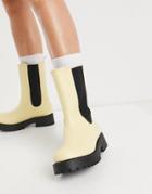 Monki Maddie Faux Leather Chunky Sole Boot In Yellow