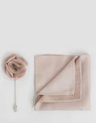 Feraud Silk Pocket Square With Lapel Pin Set - Tan