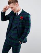 Asos Design Wedding Super Skinny Suit Jacket In Blackwatch Plaid Check - Green