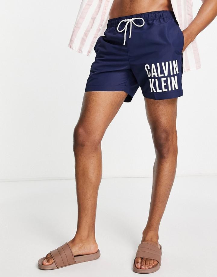Calvin Klein Large Logo Swim Shorts In Navy
