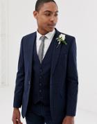 Burton Menswear Wedding Skinny Fit Suit Jacket In Navy Check - Navy
