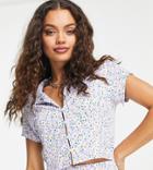 Topshop Petite Crinkle Printed Shirt In Daisy Print - Part Of A Set-multi