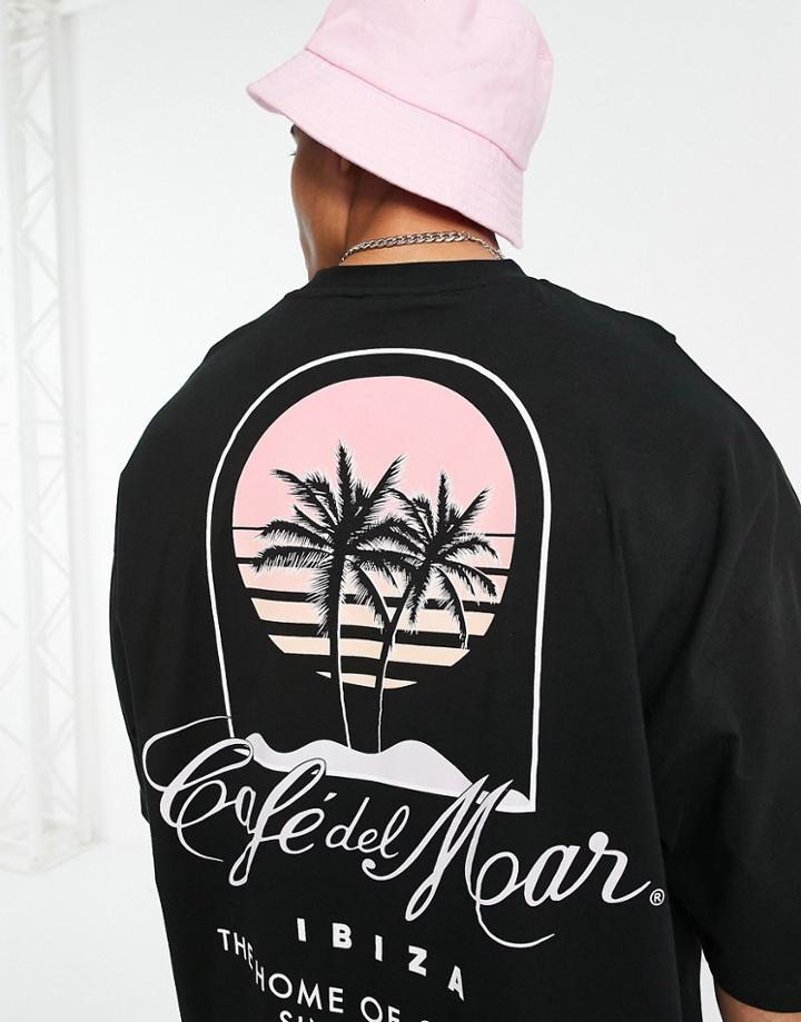 Asos Design Oversized T-shirt With Cafe Del Mar Print In Black