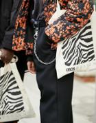 Asos Design Branded Tote Bag In Zebra Print - Cream