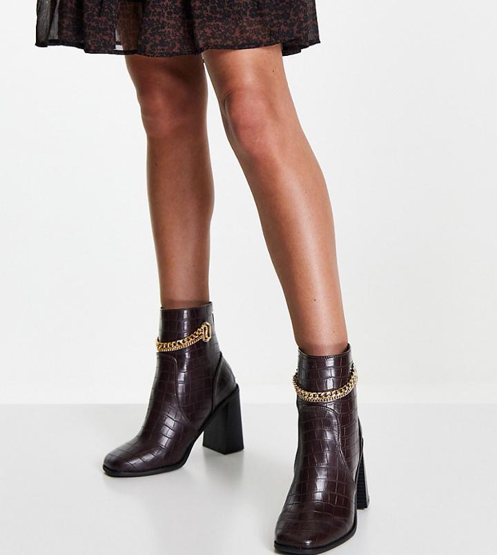 River Island Wide Fit Hardware Block Heel Boot In Brown