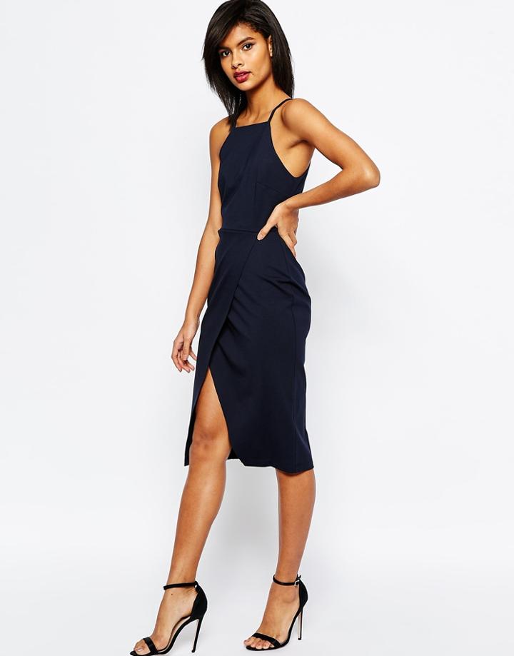 Asos Pencil Dress With Wrap Skirt - Navy