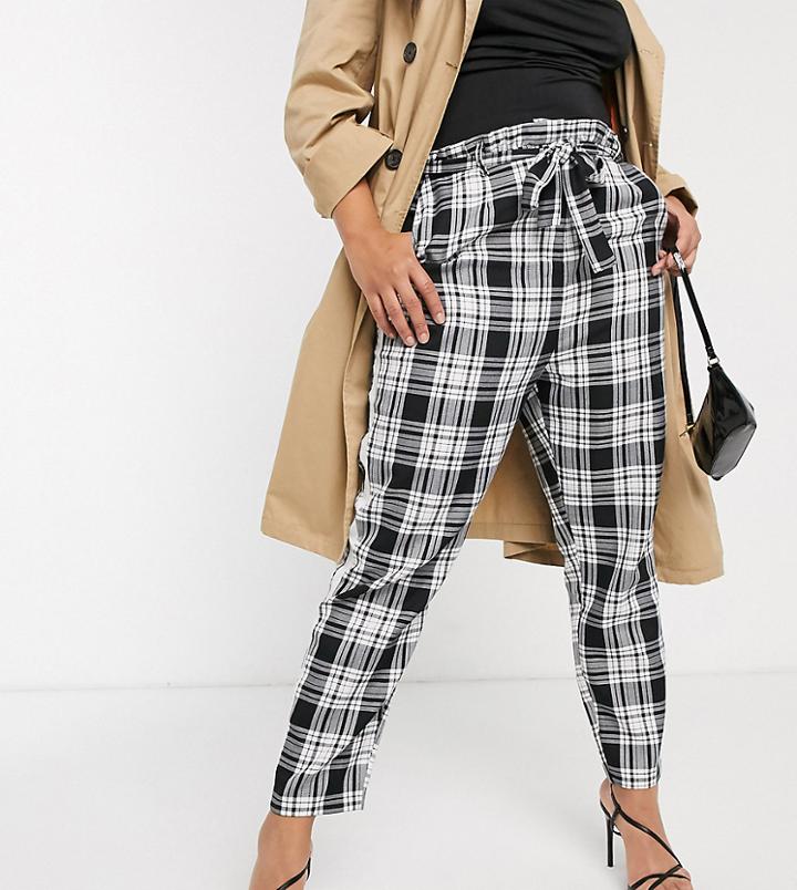 Asos Design Curve Check Side Stripe Tie Waist Pants-multi