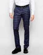 Vito Super Skinny Check Suit Pants With Stretch - Navy