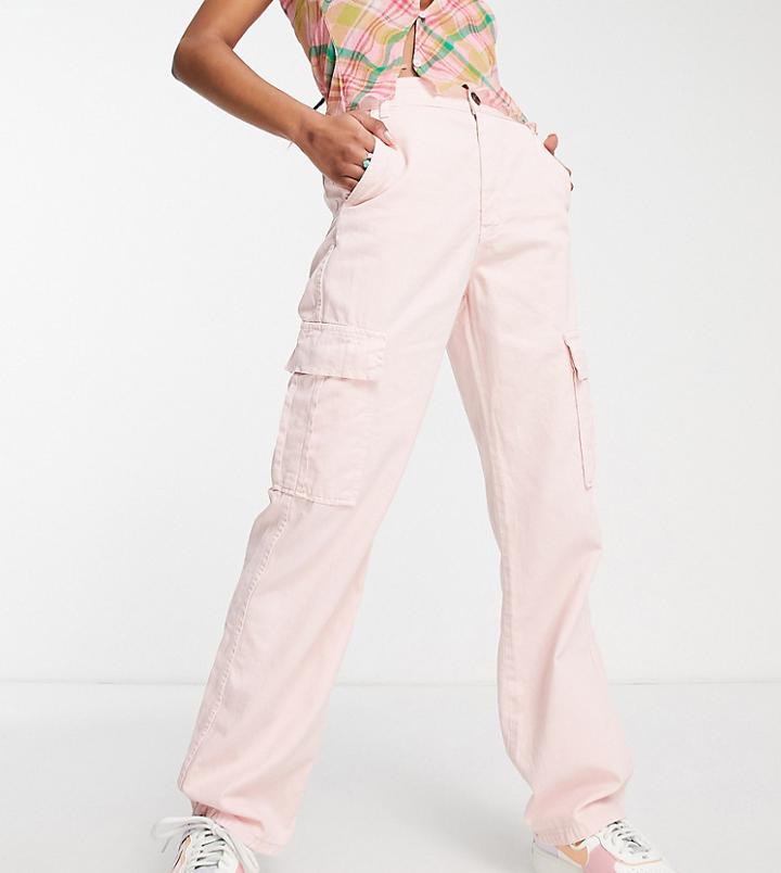 Stradivarius Str Petite Straight Leg Cargo Pants In Washed Pink