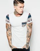 Asos Muscle T-shirt With Roll Sleeves And Geo-tribal Print - Glacier Gray