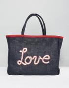 Tommy Hilfiger Woven Summer Beach Tote Bag - Navy
