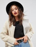 Asos Design Felt Fedora Hat With Braid Braid Trim With Size Adjuster-black