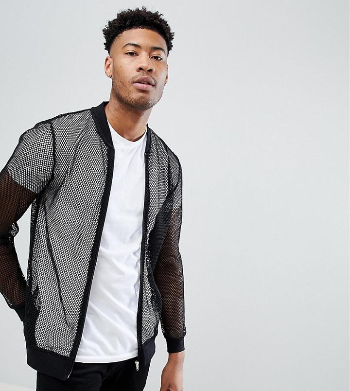 Asos Tall Mesh Jersey Bomber Jacket - Black