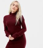 Brave Soul Petite Hudson High Neck Sweater Dress With Balloon Sleeves-red