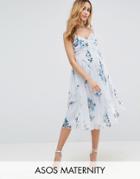 Asos Maternity Mesh Floral Ruched Midi Dress - Multi