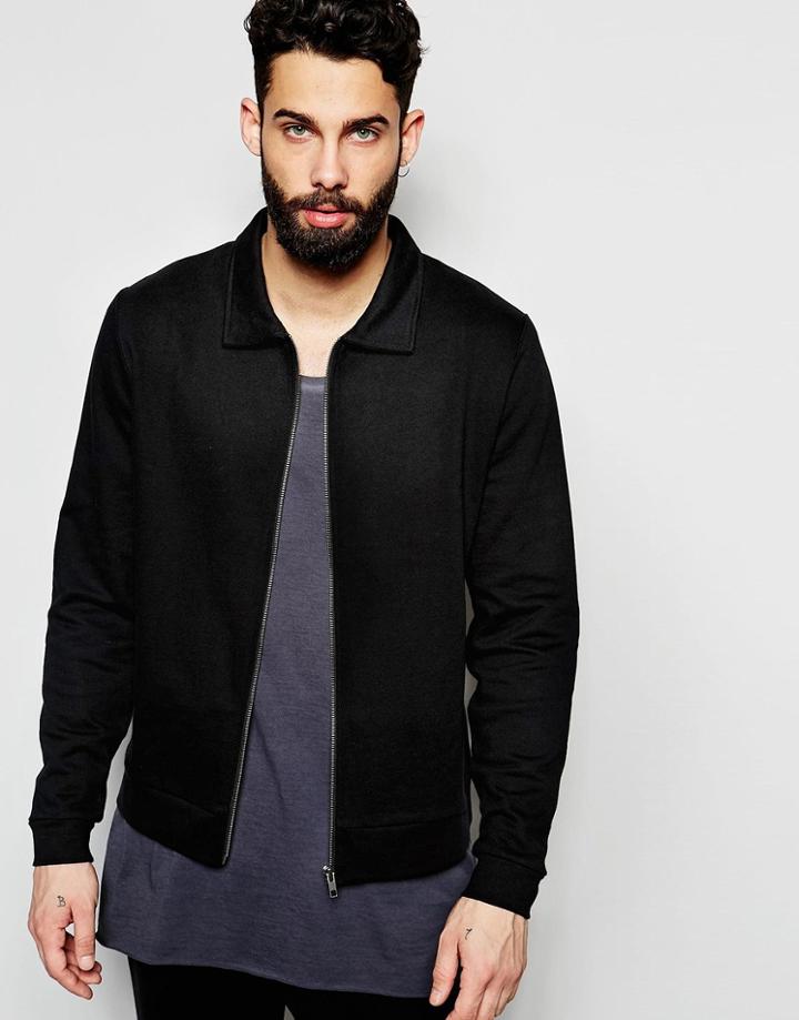 Asos Jersey Harrington Jacket In Black - Black