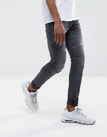 Dml Jeans Super Skinny Spray On Biker Jeans With Rips In Gray - Gray