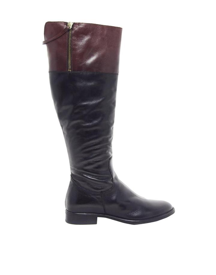 Dune Tinteds Contrast Black Leather Knee High Boots