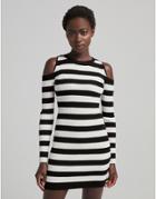Bershka Cut Out Detail Fine Knit Sweater Dress In Mono Stripe-multi