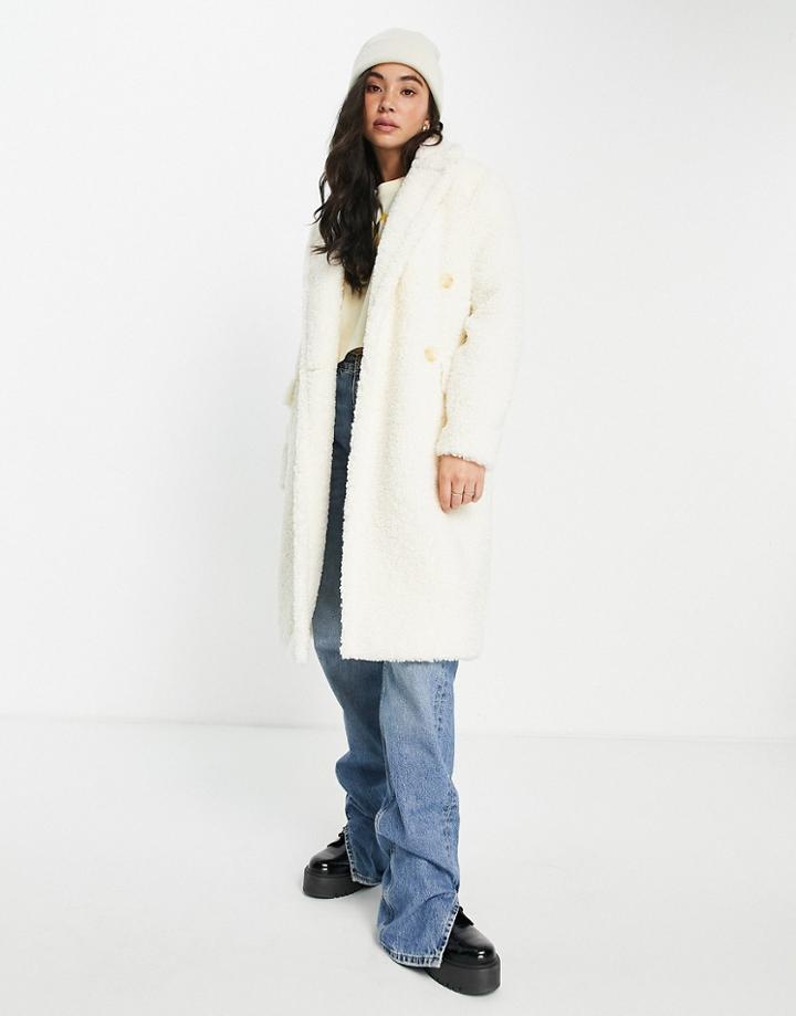 Miss Selfridge Borg Longline Overcoat In Cream-white