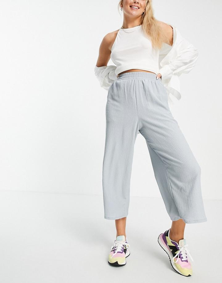 Mango Set Wide Leg Cropped Plisse Pants In Blue-black