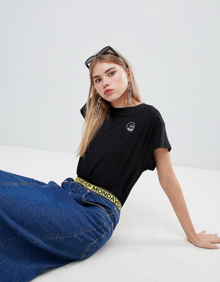 Cheap Monday Cap Sleeve Skull Logo T-shirt - Black