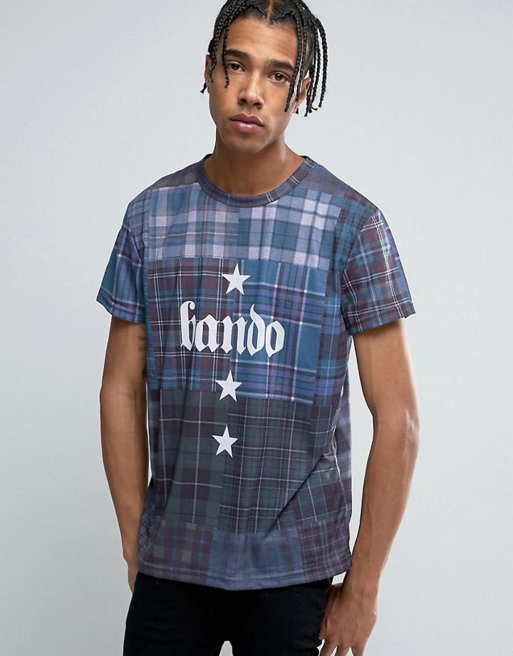 Bando Plaid Printed T-shirt - Navy