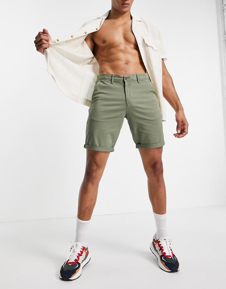 Jack & Jones Slim Chino Shorts In Khaki-green