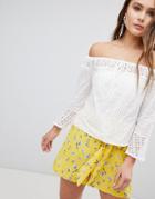 Parisian Off Shoulder Broderie Top - White