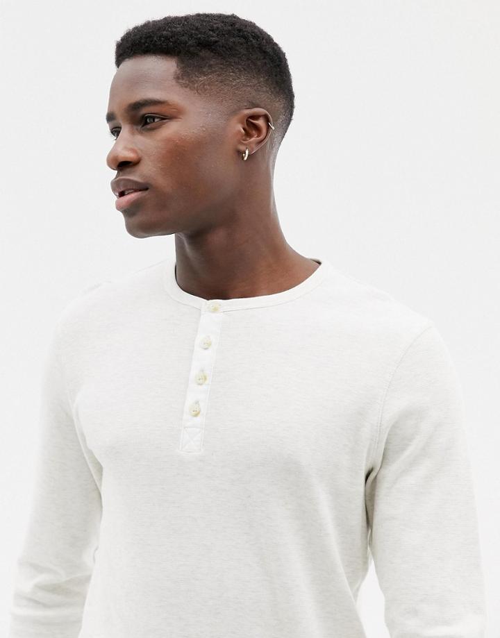 Jack & Jones Essentials Long Sleeve Grandad Top In White Melange - White