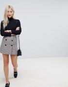 Asos Double Breasted Mini Skirt In Check With Buttons - Multi