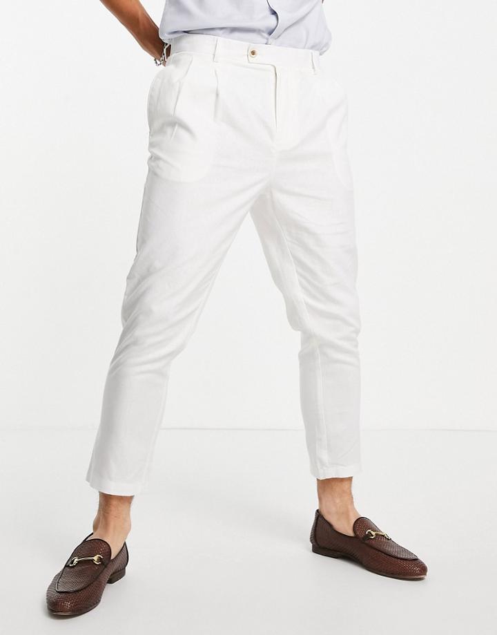 Gianni Feraud White Linen Pleated Pants - Part Of A Set