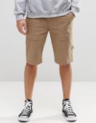 Asos Slim Longer Length Shorts With Worker Tab Details In Stone - Light Stone