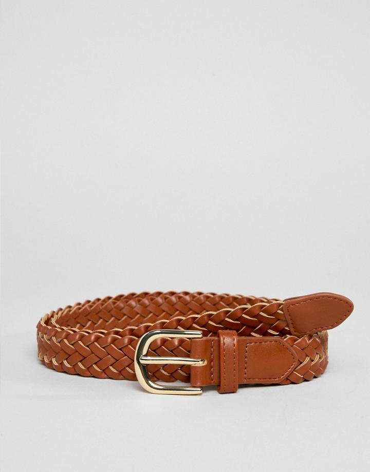 Monki Faux Leather Belt In Brown - Brown