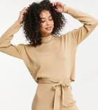 Missguided Tall Matching Cropped Sweater With Funnel Neck In Brown