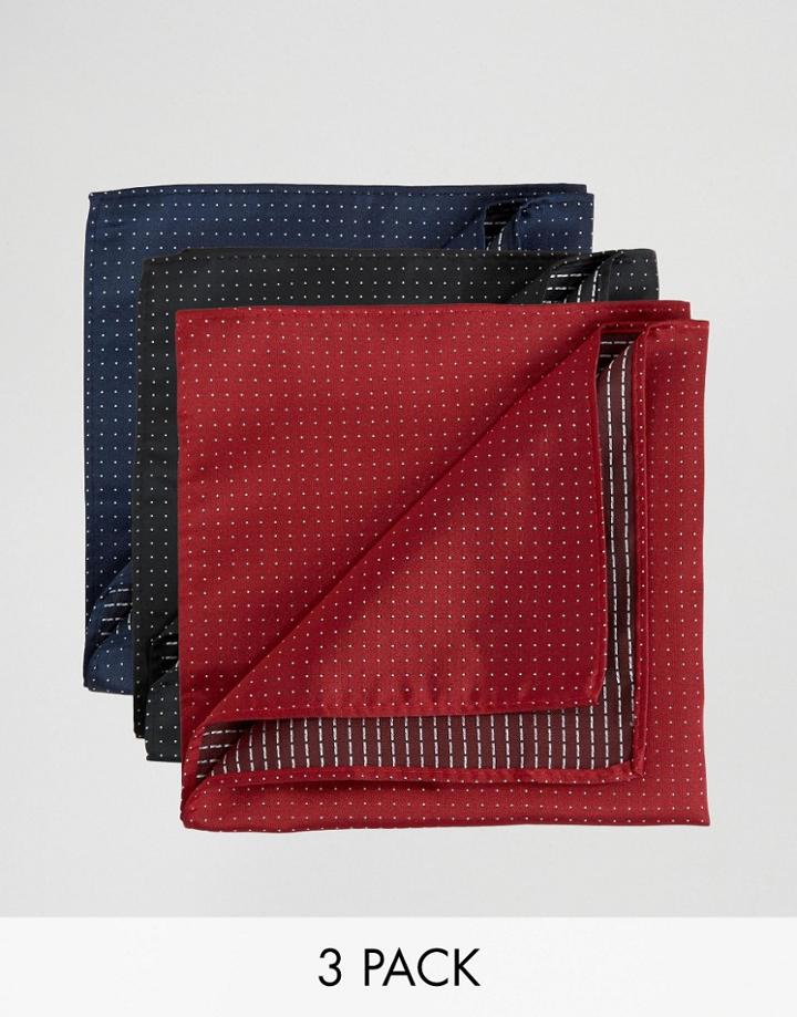 Feraud 3 Pack Pocket Square Plain Combo - Multi