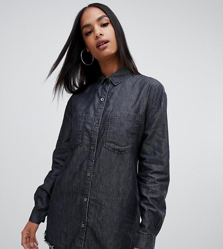 Prettylittlething Frayed Hem Oversized Shirt Dress - Black