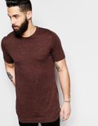 Asos Longline Knitted T-shirt In Brown Twist - Navy Tan Twist