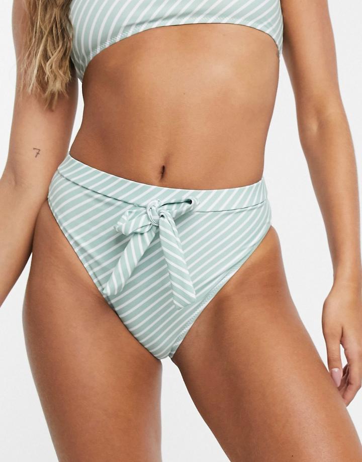 Missguided Bikini Bottoms With Tie Detail In Stripe Print-multi