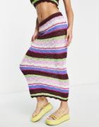 Monki Knit Crochet Midi Skirt In Multi Stripe - Part Of A Set