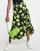 Asos Design Wrap Midi Skirt With Ruffle Hem In Neon Floral Print-multi