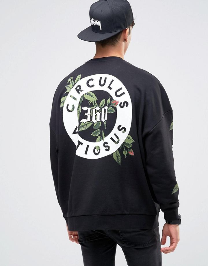 Asos Oversized Sweatshirt With Printed Back & Sleeves - Black
